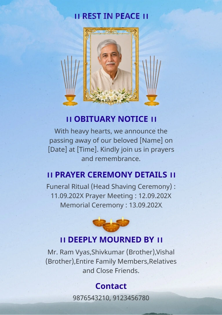 English Shok Sandesh memorial card template