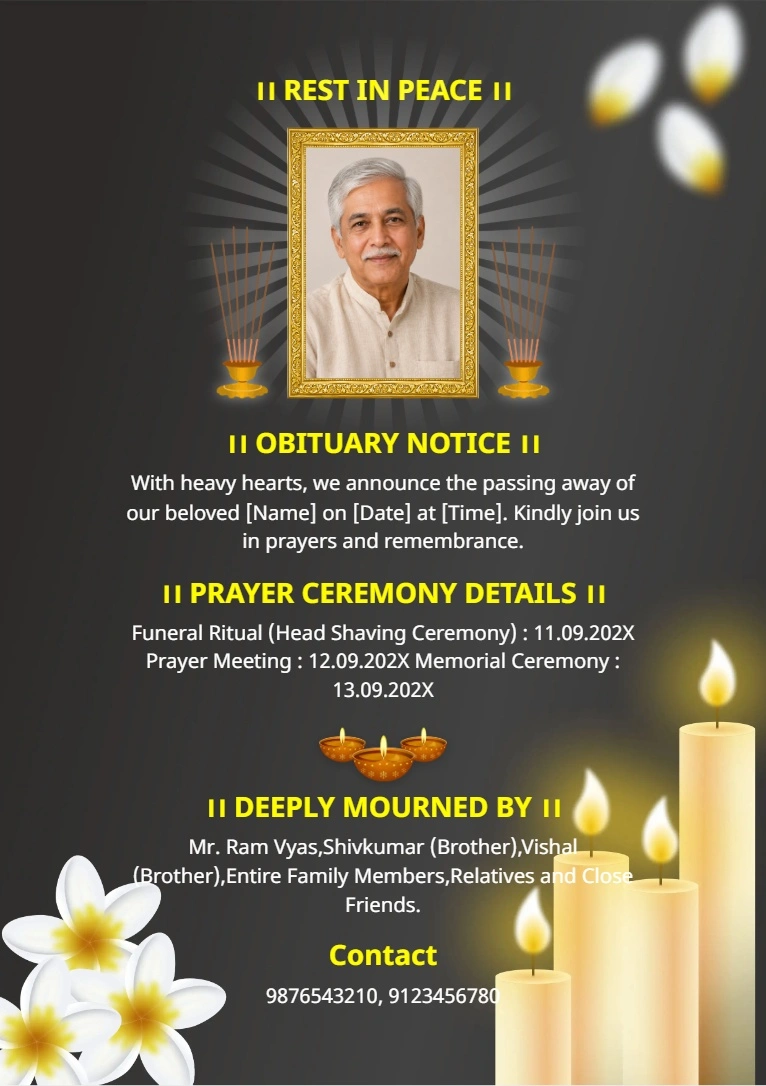 Elegant Black Memorial Condolence Card