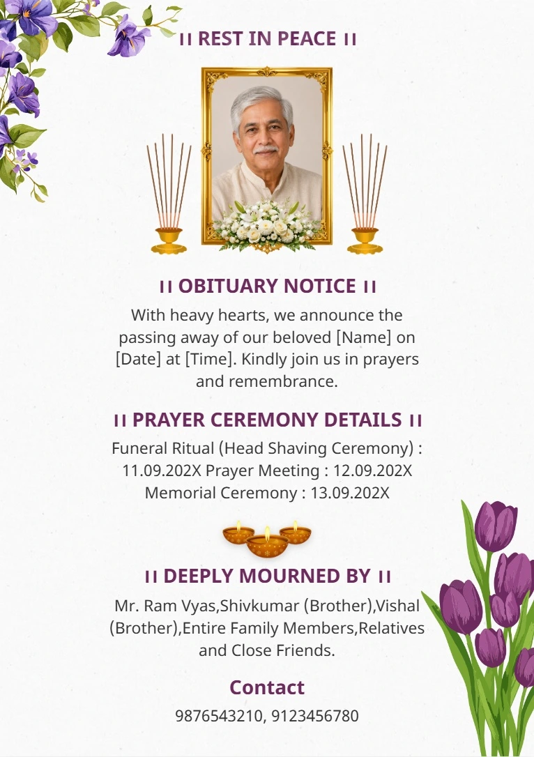 English Memorial and Condolence Invitation Card Maker